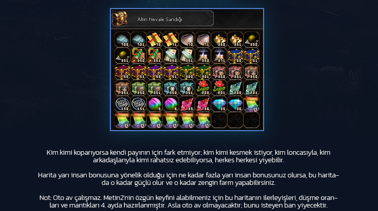 Altın Nevale Sandığı içeriği